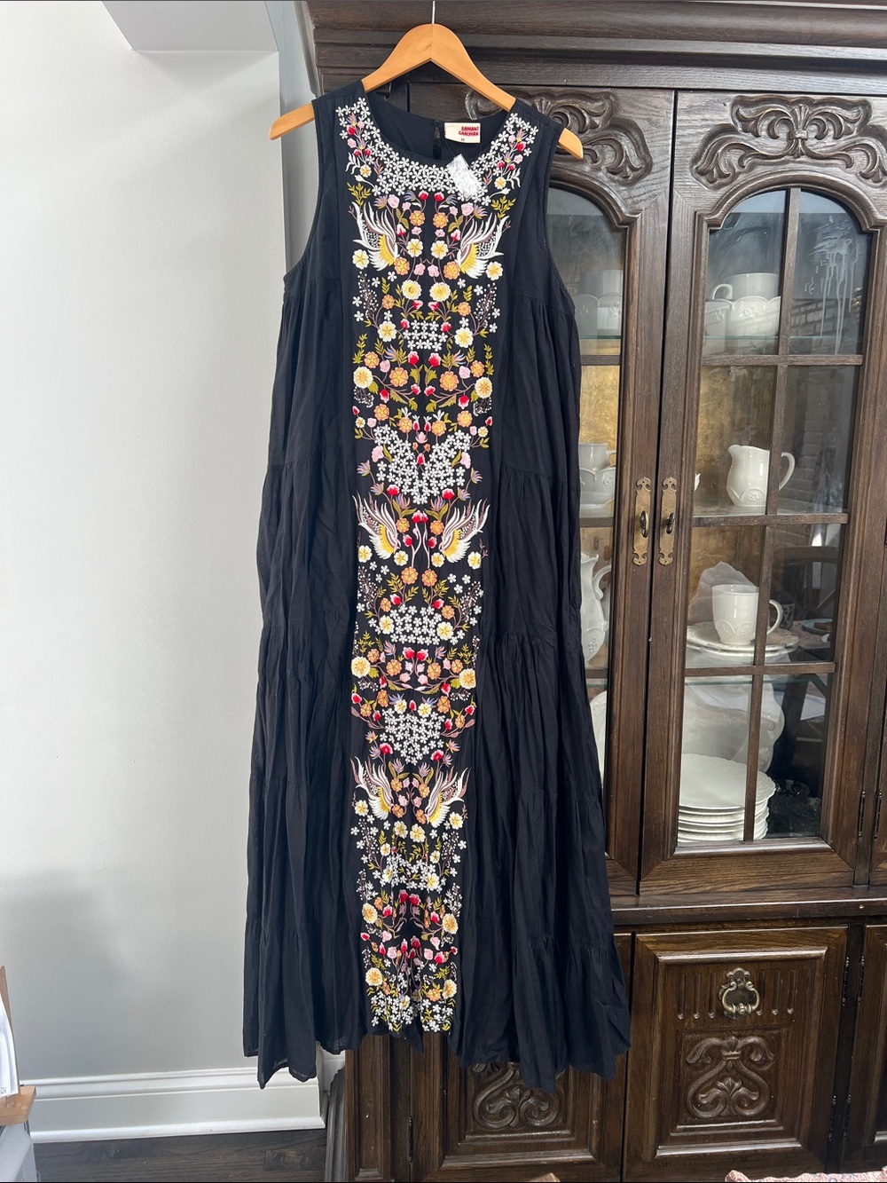Samant Chauhan Embroidered Black Maxi Dress with Floral Panel